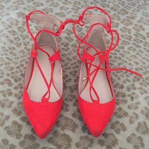 Top shop- lace up flats- red